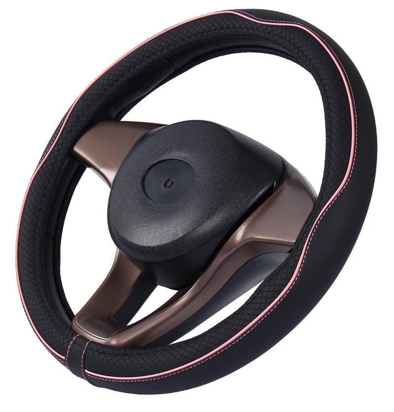 Mayco Bell Large Size Steering Wheel Cover Anti-Slip,Safety,Soft,Breathable,Durable,Full Surround,Comfortable Grip Microfiber Leather (15.5-16 inch, Black Pink) - Image 2